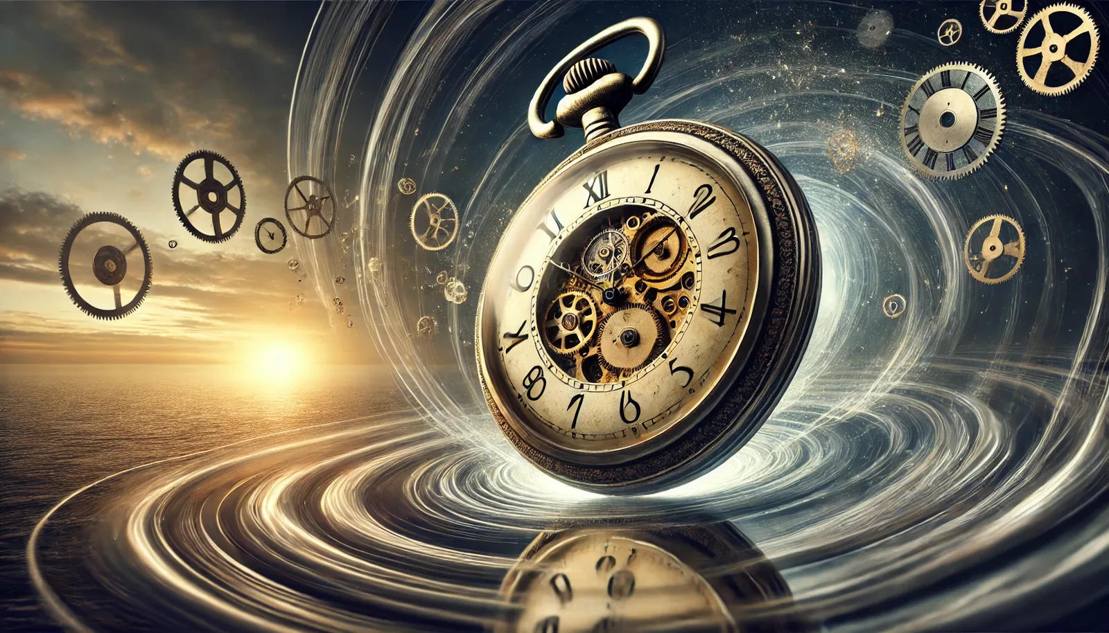 Une montre à gousset ouverte sur ses engrenages, emportée dans un tourbillon : le service arrive bientôt